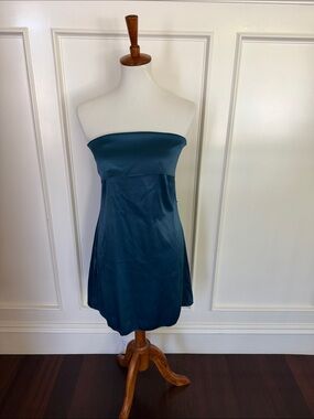 Satin Teal strapless mini Dress